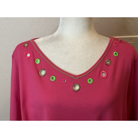 Quacker Factory Jeweled Beaded Rhinestone V Neck Knit Top Size XL V3551g - Picture 1 of 13